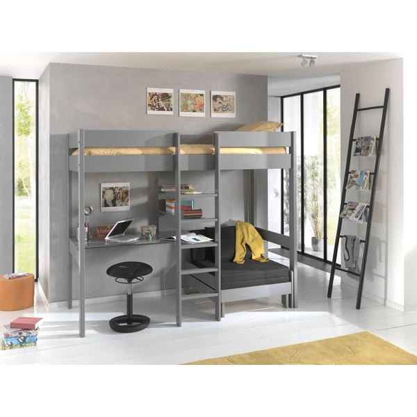 Pat pentru copii  90x200 cm gri înalt Pino - Vipack-image-2