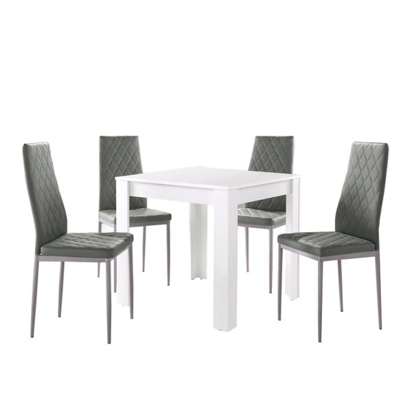 Set masă albă și 4 scaune gri Støraa Lori and Barak, 80 x 80 cm