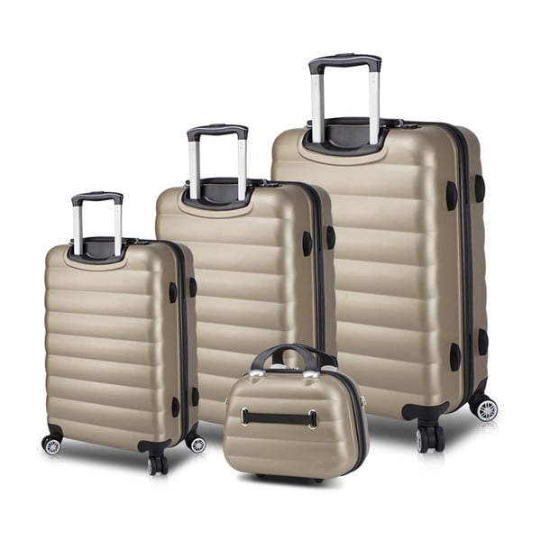 Set 3 valize cu roți, port USB și geantă cosmetică/voiaj My Valice RESSO Travel Set, auriu