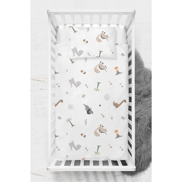Lenjerie de pat pentru copii albă din bumbac ranforcé pentru pătuț 100x150 cm Dinozor – Mijolnir-image-2