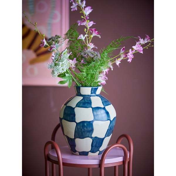 Vază albastră/crem din sticlă pictată manual (înălțime 24 cm) Check – Bloomingville-image-1