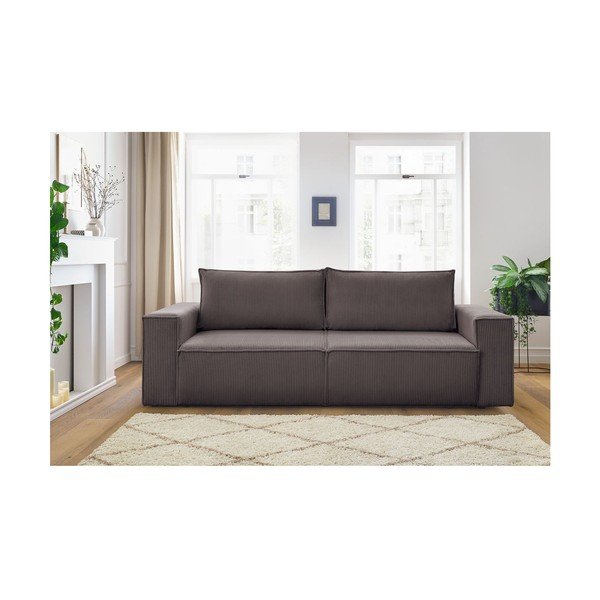 Canapea taupe extensibilă cu tapițerie din catifea reiată  245 cm Nihad – Bobochic Paris-image-4
