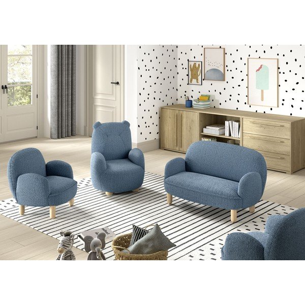 Fotoliu de copii albastru cu tapițerie din țesătură bouclé Rocky – Vipack-image-3