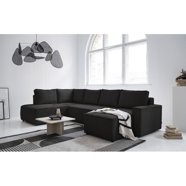 Colțar gri antracit extensibil cu tapițerie din catifea reiată  (cu colț pe partea stângă /în formă de "U") Brave Dave – Miuform-image-2