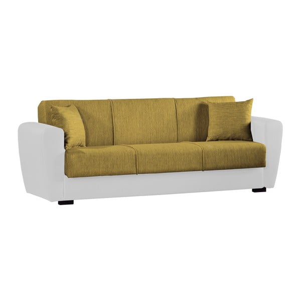 Canapea extensibilă de 3 persoane cu spaţiu de depozitare, Esidra Comfort, galben - alb