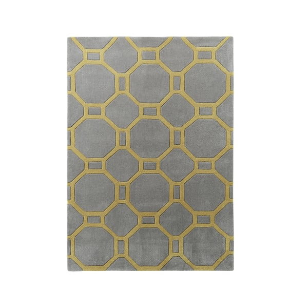 Covor țesut manual Think Rugs Hong Kong Tile Grey & Yellow, 90 x 150 cm, gri - galben