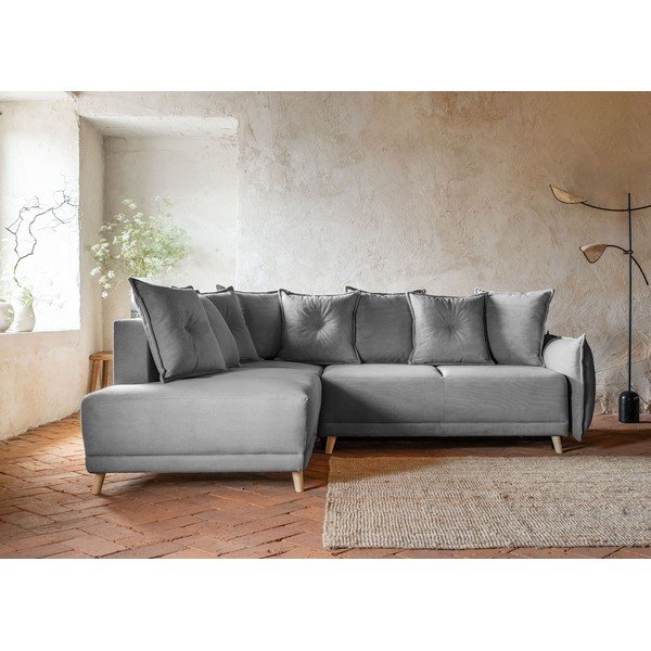 Colțar gri extensibil cu tapițerie din catifea reiată  (colț stânga) Lazy Lukka – Miuform-image-1