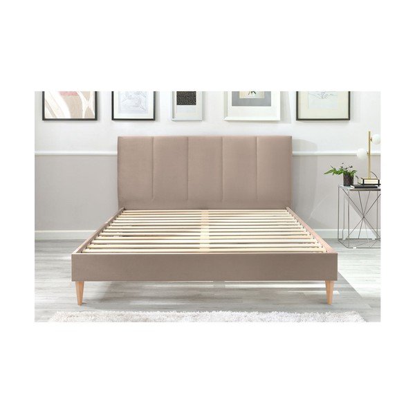 Pat matrimonial 160x200 cm bej tapițat cu somieră Vivara – Bobochic Paris-image-3