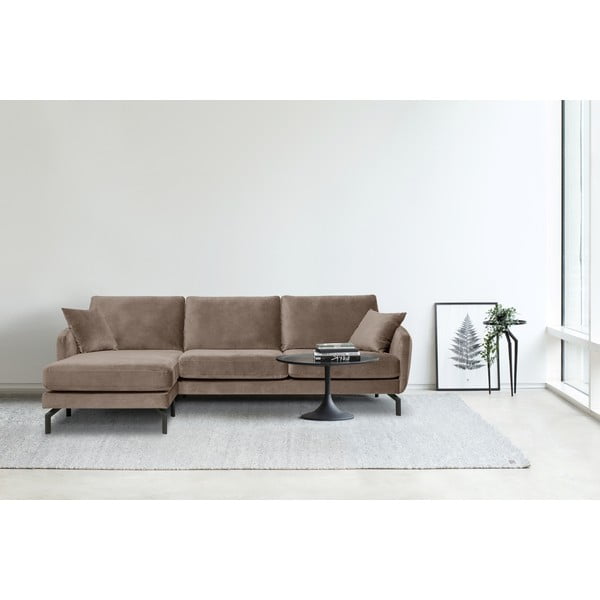 Colțar maro/bej   din catifea (cu șezlong pe partea stângă ) Magic - Scandic-image-1