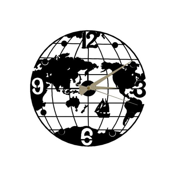 Ceas de perete Globe Clock, ⌀ 50 cm, negru