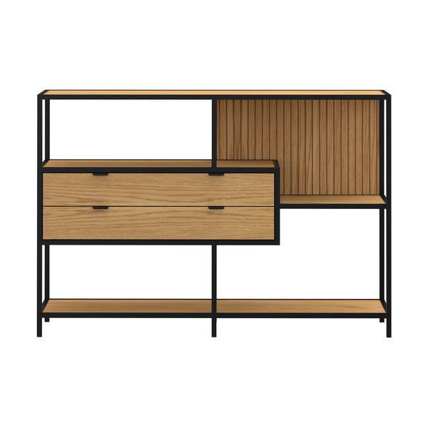 Bibliotecă neagră/în culoare naturală cu aspect de lemn de stejar 114x78x35 cm Seaford – Actona