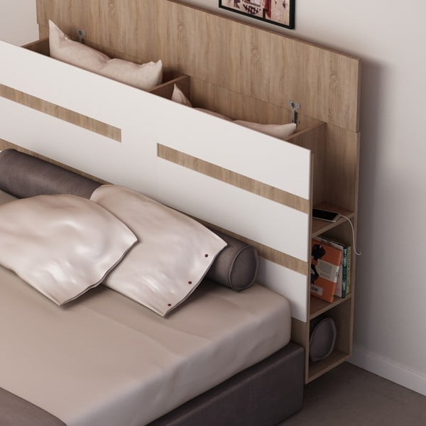 Tăblie pentru pat cu spațiu pentru depozitare Homitis Eddo, detalii albe-image-1