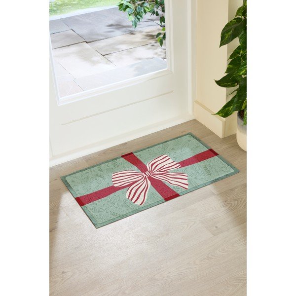 Covoraș de intrare din plastic reciclat 40x70 cm  cu model de Crăciun Red & White Stripe Bow – Artsy Doormats-image-2