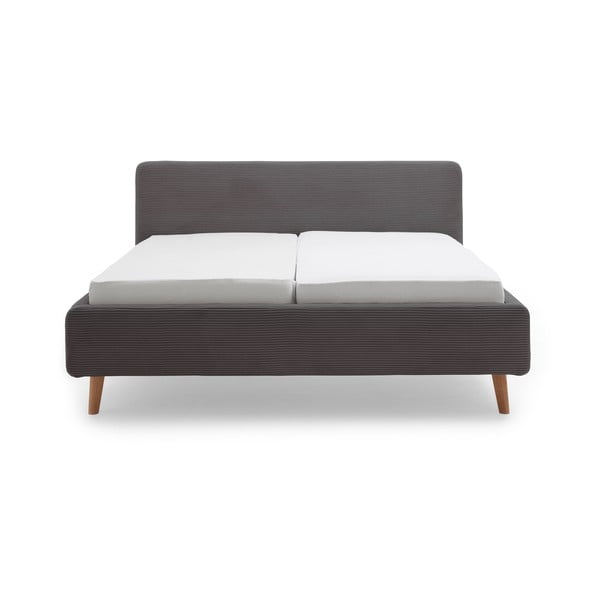 Pat matrimonial gri închis tapițat cu spațiu de depozitare cu somieră 180x200 cm Mattis Cord – Meise Möbel-image-2