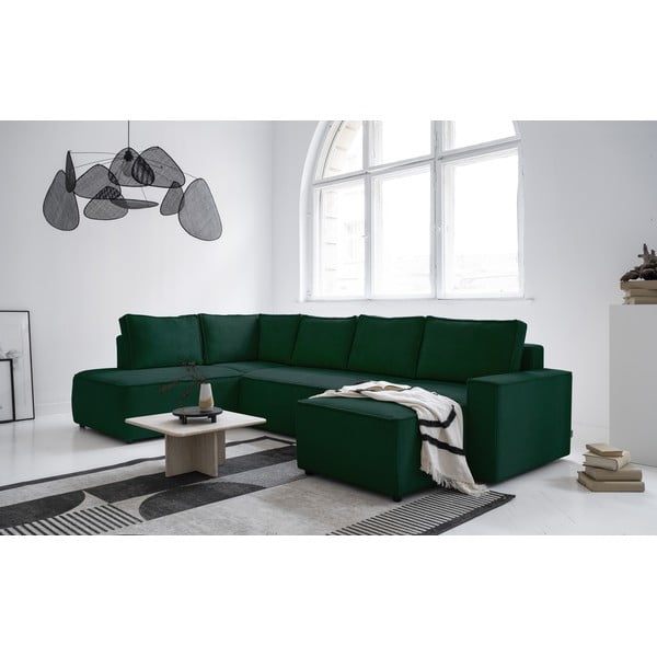 Colțar verde închis extensibil cu tapițerie din catifea reiată  (cu colț pe partea stângă /în formă de "U") Brave Dave – Miuform-image-2