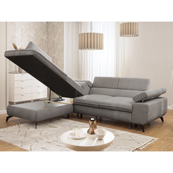 Colțar gri deschis cu tapițerie din chenille (cu colț pe partea stângă/în formă de ”L”) Marbeya  – Ropez-image-4