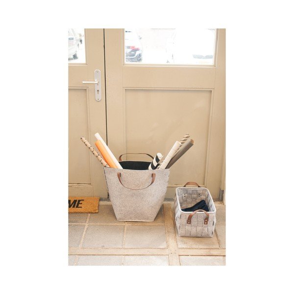 Coș pentru depozitare, cu mânere din piele, PT LIVING Storage, lungime 38 cm, gri deschis-image-3