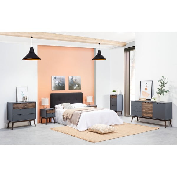 Comodă gri antracit/maro închis înaltă din lemn masiv de pin 80x82 cm Nussa – Marckeric-image-1