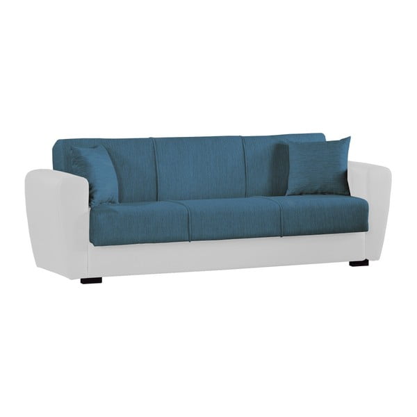 Canapea extensibilă de 3 persoane cu spaţiu de depozitare, Esidra Comfort, albastru - alb