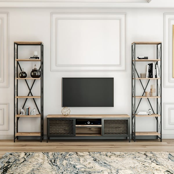 Set mobilier TV gri antracit/natural 150x47 cm Maxim - Kalune Design-image-1