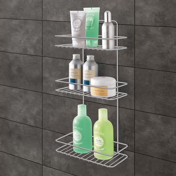 Raft pentru baie argintiu lucios de agățat/autoadeziv din oțel Luxy – Metaltex-image-1