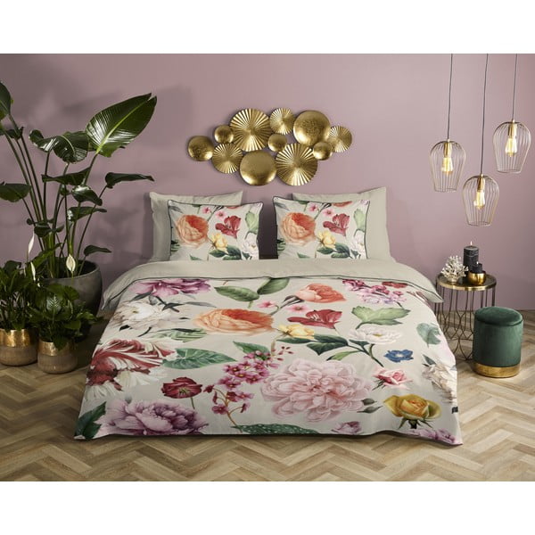 Lenjerie de pat bej din bumbac satinat pentru pat de o persoană, extinsă 140x220 cm Fiori – Descanso-image-1