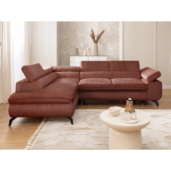 Colțar teracotă cu tapițerie din catifea reiată  (cu colț pe partea stângă/în formă de ”L”) Marbeya  – Ropez-image-4