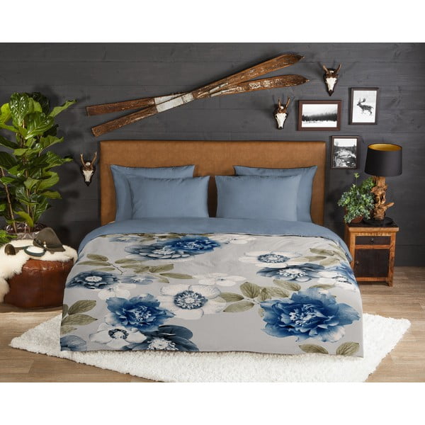 Lenjerie de pat albastră/gri din flanelă pentru pat de o persoană 140x200 cm Gabin – Good Morning-image-1