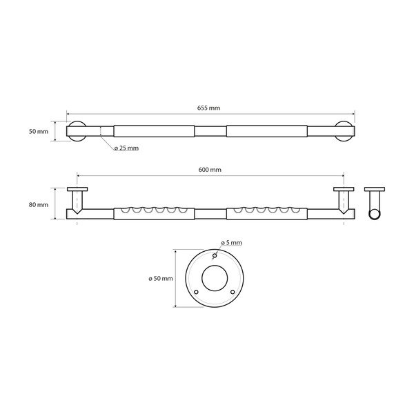 Mâner de siguranță pentru baie de montat pe perete din oțel inoxidabil 65,5 cm – Sapho-image-1