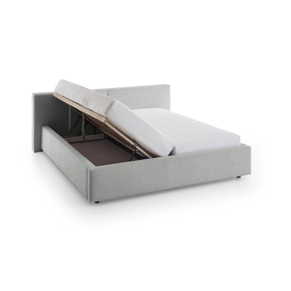Pat matrimonial gri tapițat cu spațiu de depozitare cu somieră 160x200 cm Cube – Meise Möbel-image-4