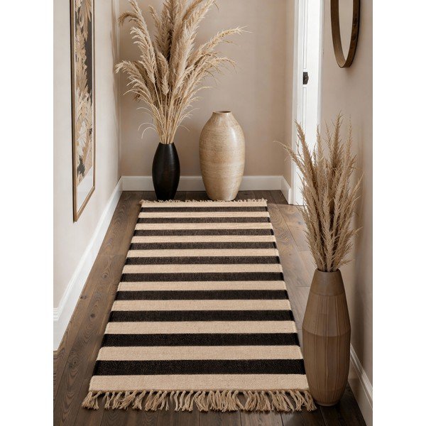 Covor tip traversă negru/crem țesut manual din iută 80x200 cm Playa – Hanse Home-image-2