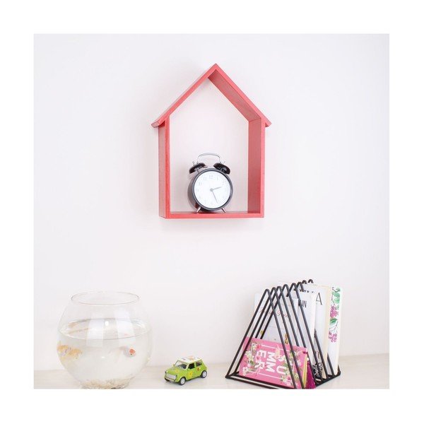Raft de perete din lemn North Carolina Scandinavian Home Decors House, roșu-image-1