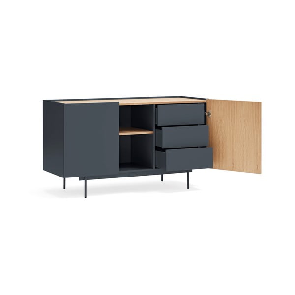 Comodă gri antracit-natural joasă cu aspect de lemn de stejar 130x78 cm Otto – Teulat-image-3