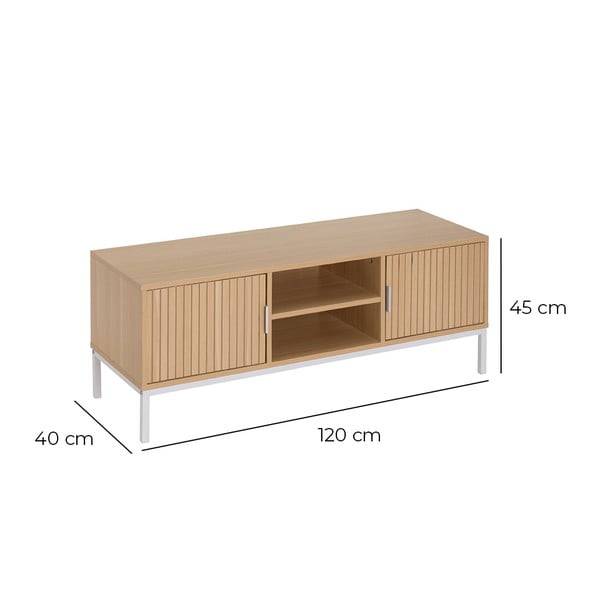 Comodă TV în culoare naturală cu aspect de lemn de stejar 120x45x40 cm Mid-Lines – Casa Selección-image-2