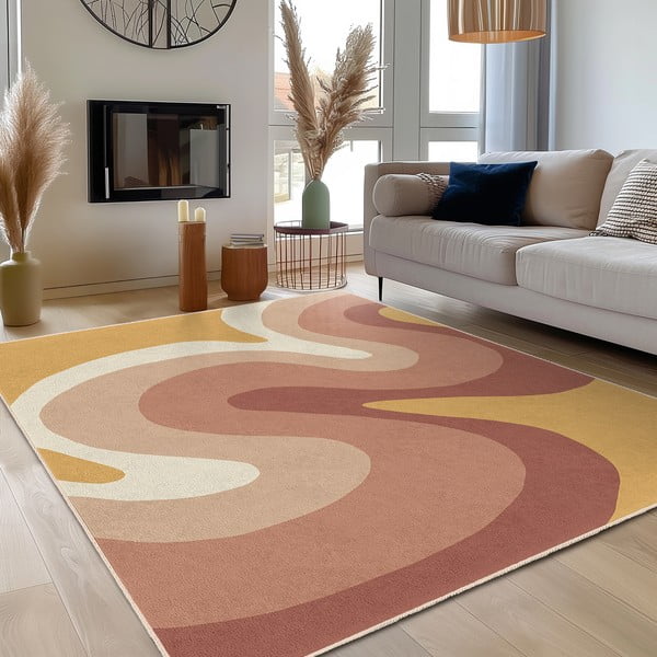 Covor galben ocru-roz prăfuit lavabil 60x100 cm Strawberry Creamsicle – Mila Home-image-3