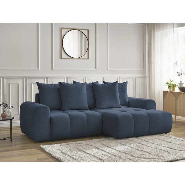 Colțar albastru extensibil/cu spațiu de depozitare cu tapițerie din chenille (cu colț pe partea dreaptă/cu șezlong) Roxelane – Bobochic Paris-image-3