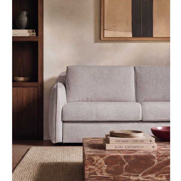 Canapea bej pentru dormitul zilnic/extensibilă cu tapițerie din chenille 189 cm Storm – Scandic-image-3