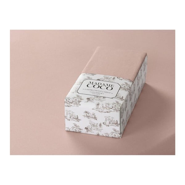 Cearșaf elastic din bumbac Madame Coco, 160 x 200 cm, roz pudră