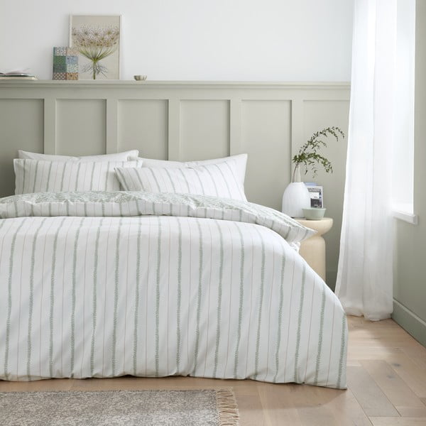 Lenjerie de pat albă-verde din bumbac percal pentru pat de o persoană 135x200 cm Scallop Floral – Bianca-image-2