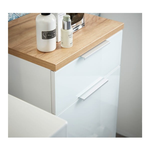 Dulap de baie alb scund cu aspect de lemn de stejar 39x86 cm Pescara – Germania-image-3