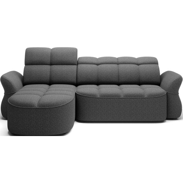 Colțar gri închis extensibil/cu spațiu de depozitare cu tapițerie din catifea (cu colț pe partea stângă/cu șezlong) Beneth – ELTAP