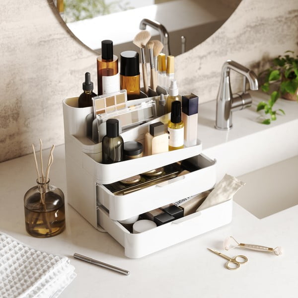 Organizator de baie alb pentru cosmetice din plastic Glam – Umbra-image-1
