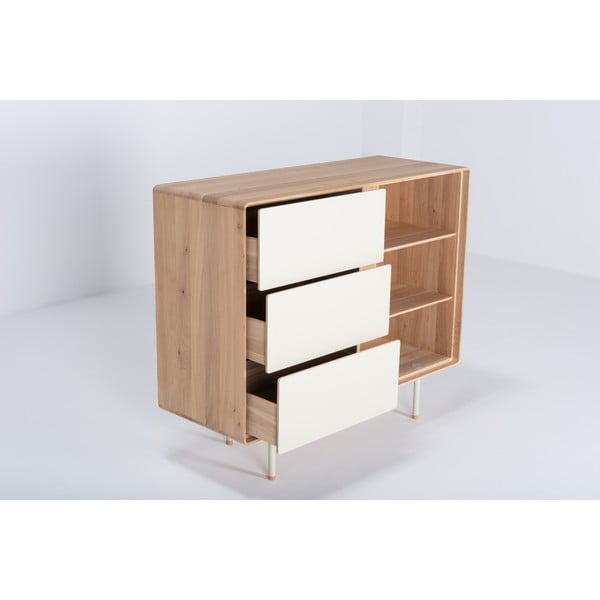 Comodă albă/în culoare naturală joasă din lemn de stejar 118x100 cm Fina – Gazzda-image-4