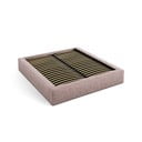 Pat matrimonial roz deschis tapițat cu spațiu de depozitare cu somieră 160x200 cm Simon – Micadoni 