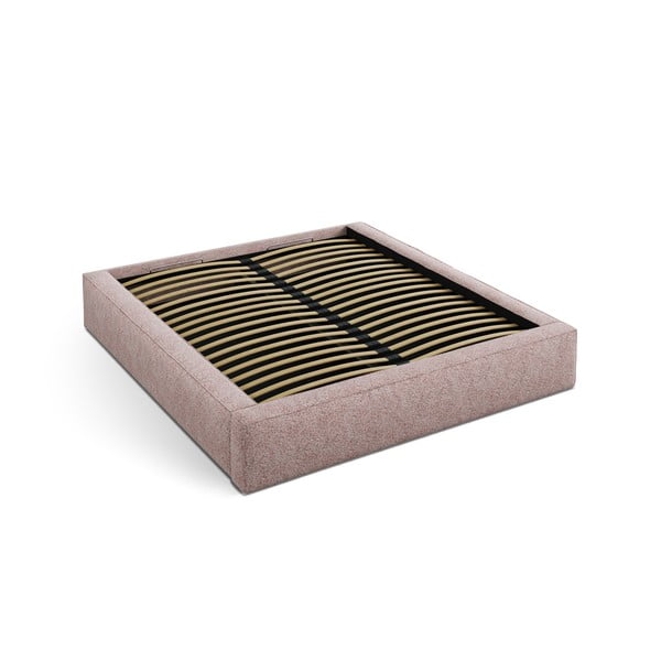 Pat matrimonial roz deschis tapițat cu spațiu de depozitare cu somieră 160x200 cm Simon Darren – Micadoni -image-2