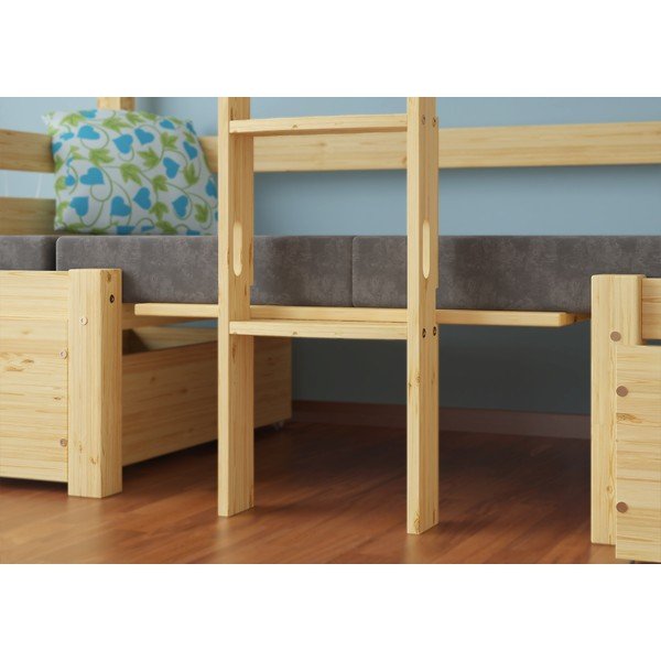 Pat pentru copii  în culoare naturală supraetajat din lemn de pin cu spațiu de depozitare 90x200 cm Elen – Olivia Living-image-2