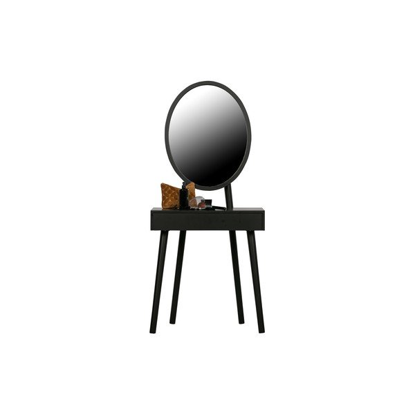 Masă de toaletă cu picioare din lemn de pin WOOOD Vanity, negru-image-2