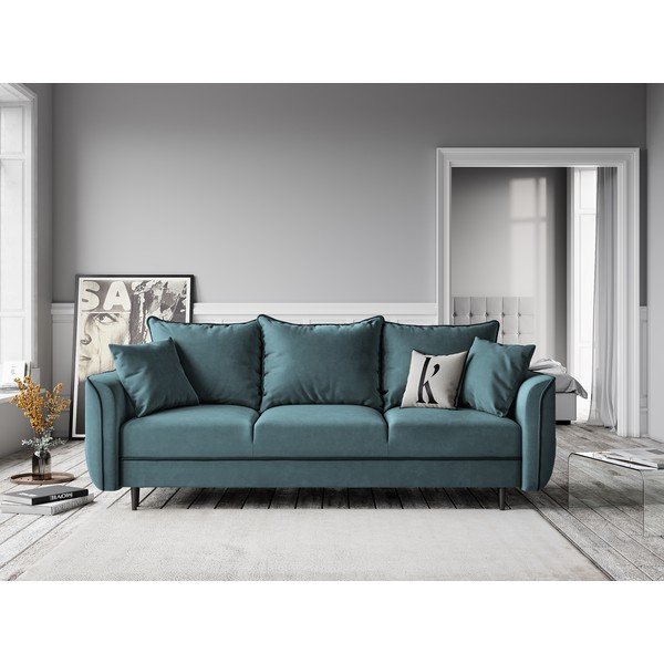 Canapea extensibilă din catifea Kooko Home Basso, albastru petrol-image-4