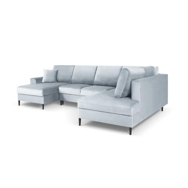 Colțar albastru deschis extensibil, cu spațiu de depozitare cu tapițerie din catifea (cu colț pe partea dreaptă, în formă de "U") Kyoto – Cosmopolitan Design-image-3