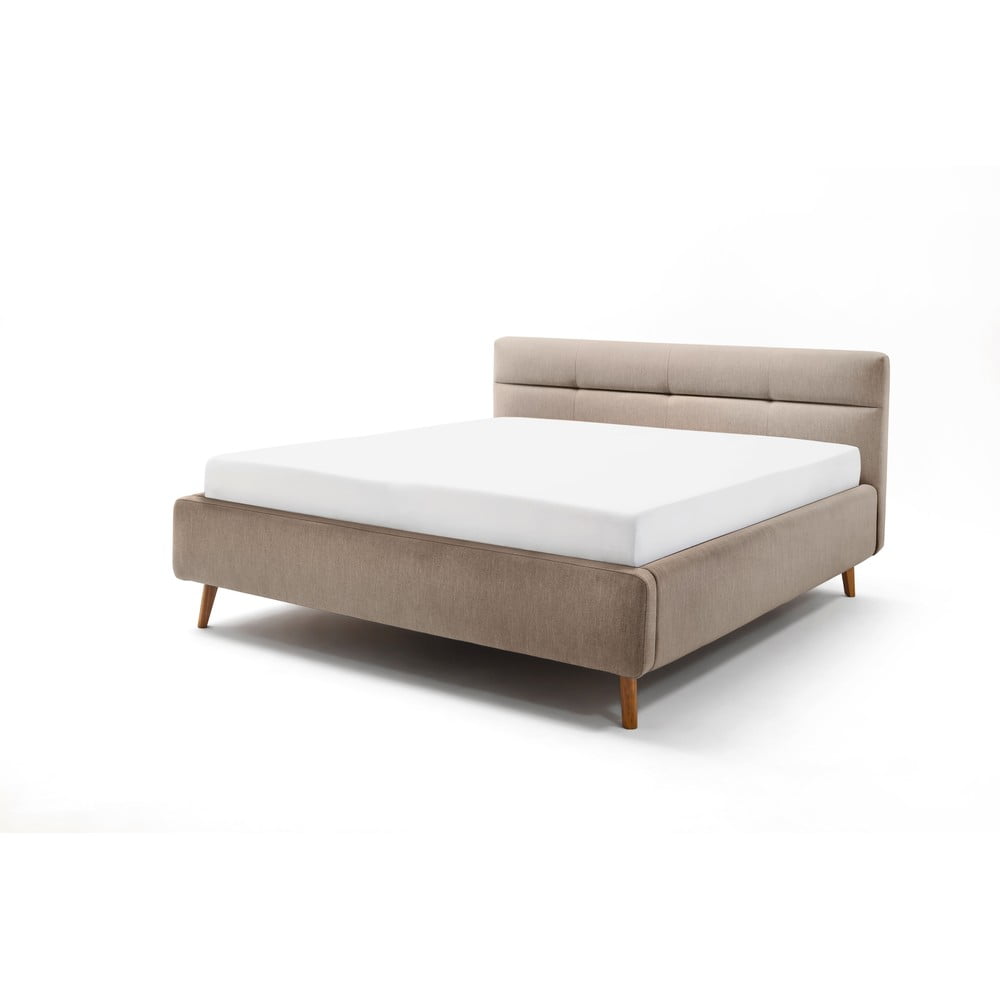 Pat matrimonial 160x200 cm bej tapițat cu spațiu de depozitare cu somieră Lotte – Meise Möbel